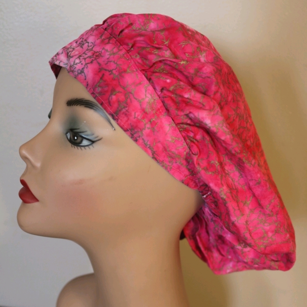 Fuschia Gold Bouffant Scrub Hat
